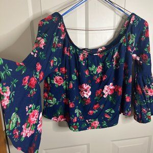 Blue Floral Off the Shoulder Top